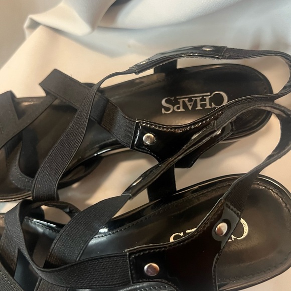 Chaps Black Wedge Sandals with Criss-Cross Straps - Picture 9 of 9